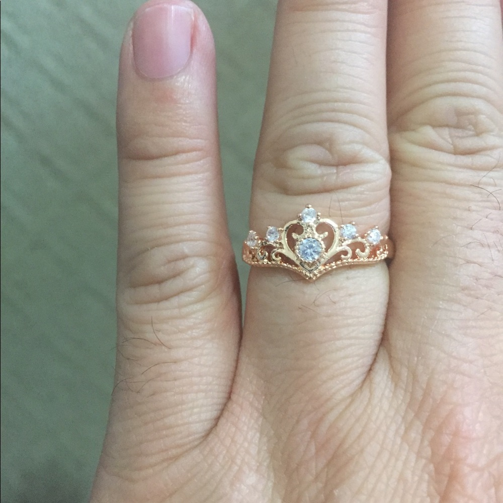 Rose Gold Crystal Princess Crown Ring - Picture 6 of 6
